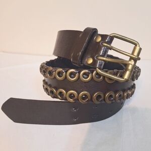 Buffalo genuine leather brown double hole steampunk grommet belt